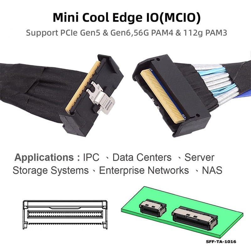 Cablecc Mini Cool Edge IO MCIO Angled PCI-E 5.0 PCI-E Slimline SAS 8i 74Pin Male to 74Pin MCIO Male Extender Cable 35cm - Image 4